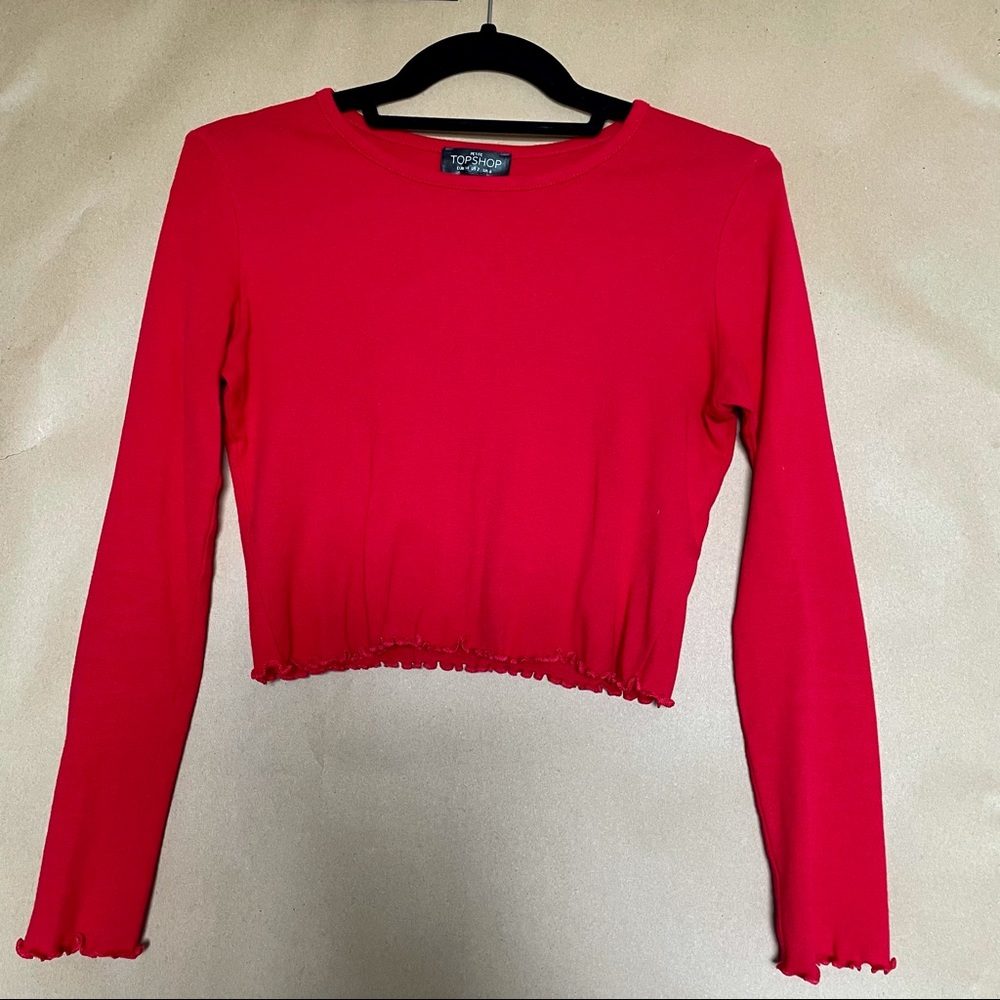 TOPSHOP Petite Red Cropped Long Sleeve Top